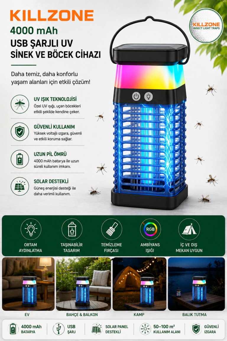 KILLZONE® 4000 mAh Şarjlı UV Sinek Öldürücü Kamp Lambası (RGB)